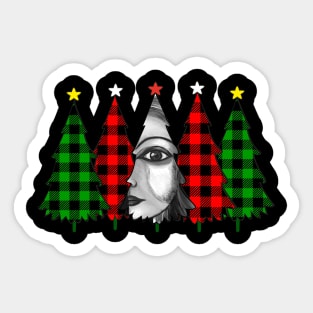 Black and white woman's portrait in christma's tree Sticker